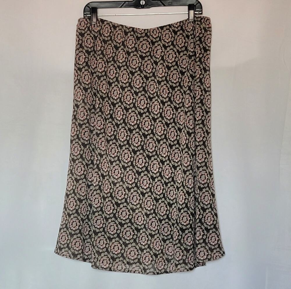 2/$15 DressBarn Woman Black Pastel Floral Fully Lined Elastic Waist Skirt Sz:16